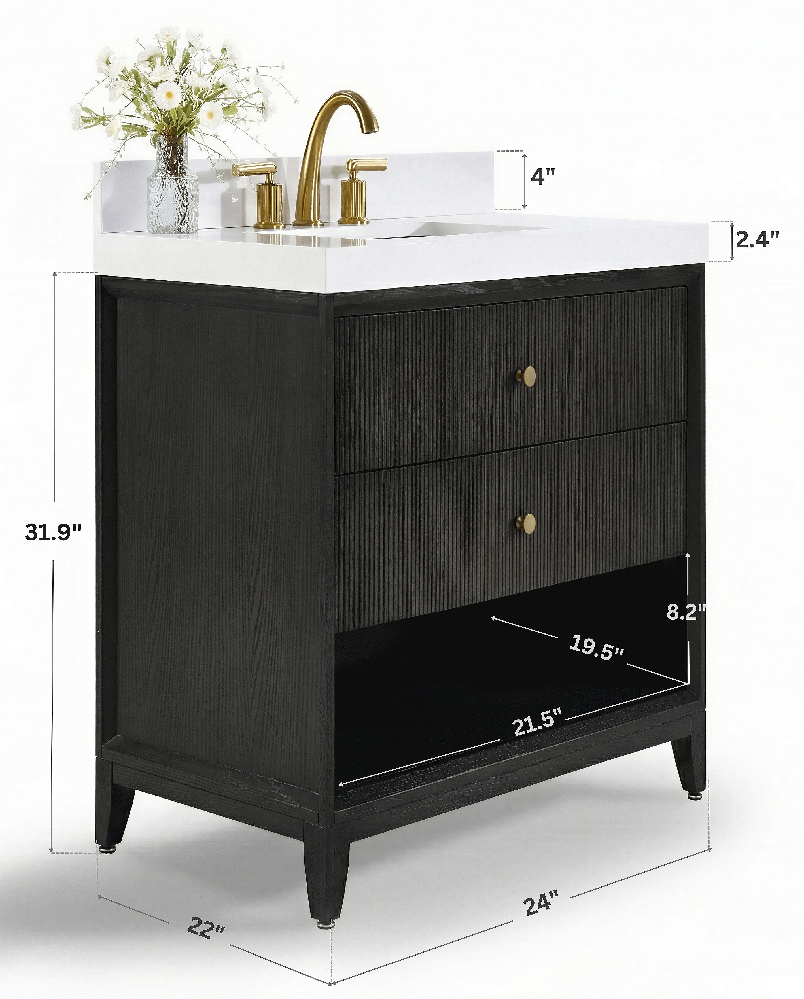 Momo 24" and 30" Solid Wood Vanities in American, Black or Chestnut Oak - by Ancerre Designs