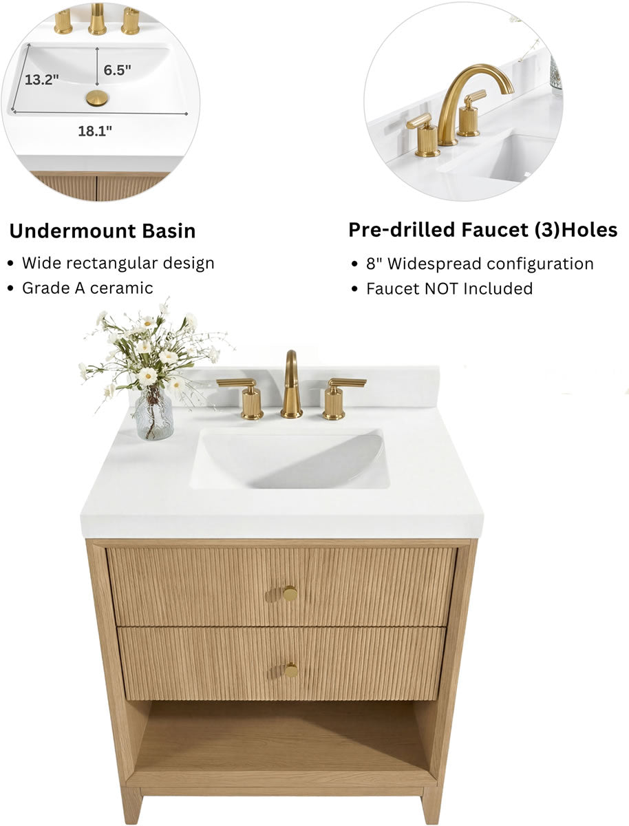 Momo 24" and 30" Solid Wood Vanities in American, Black or Chestnut Oak - by Ancerre Designs