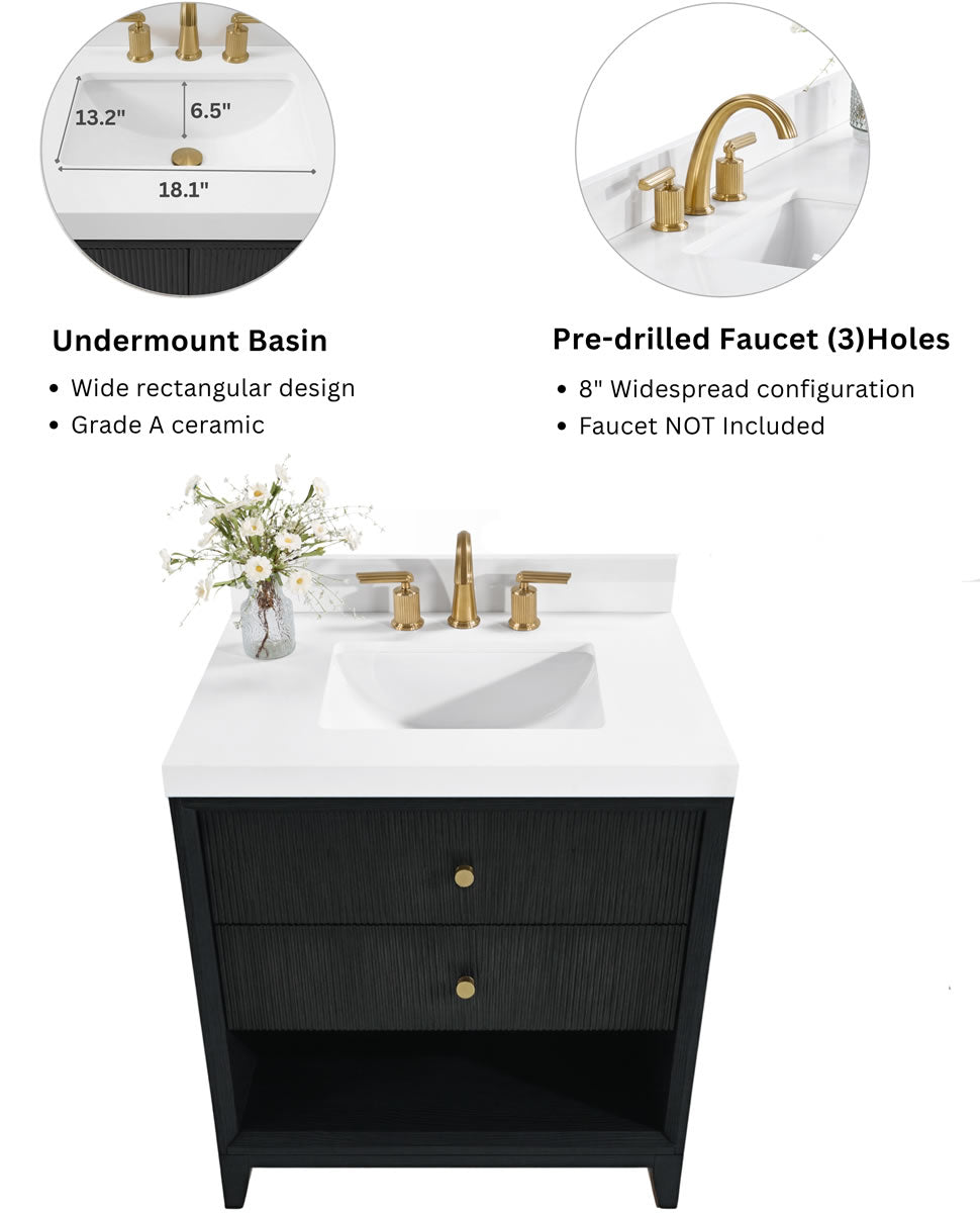 Momo 24" and 30" Solid Wood Vanities in American, Black or Chestnut Oak - by Ancerre Designs