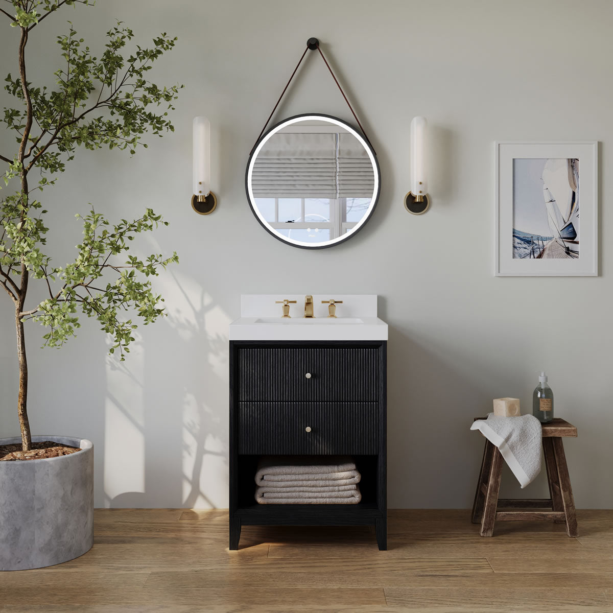 Momo 24" and 30" Solid Wood Vanities in American, Black or Chestnut Oak - by Ancerre Designs