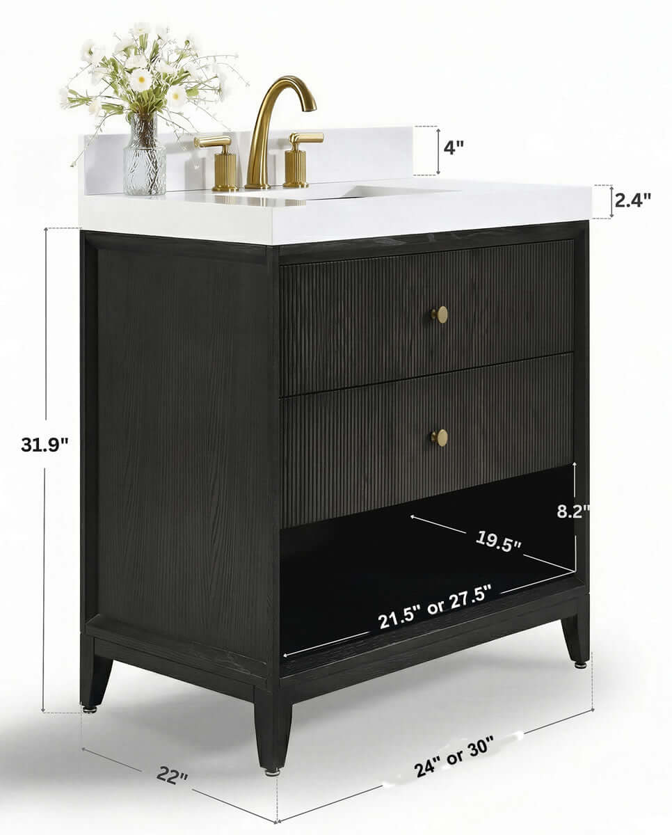 Momo 24" and 30" Solid Wood Vanities in American, Black or Chestnut Oak - by Ancerre Designs - Perfect Makeup Mirrors