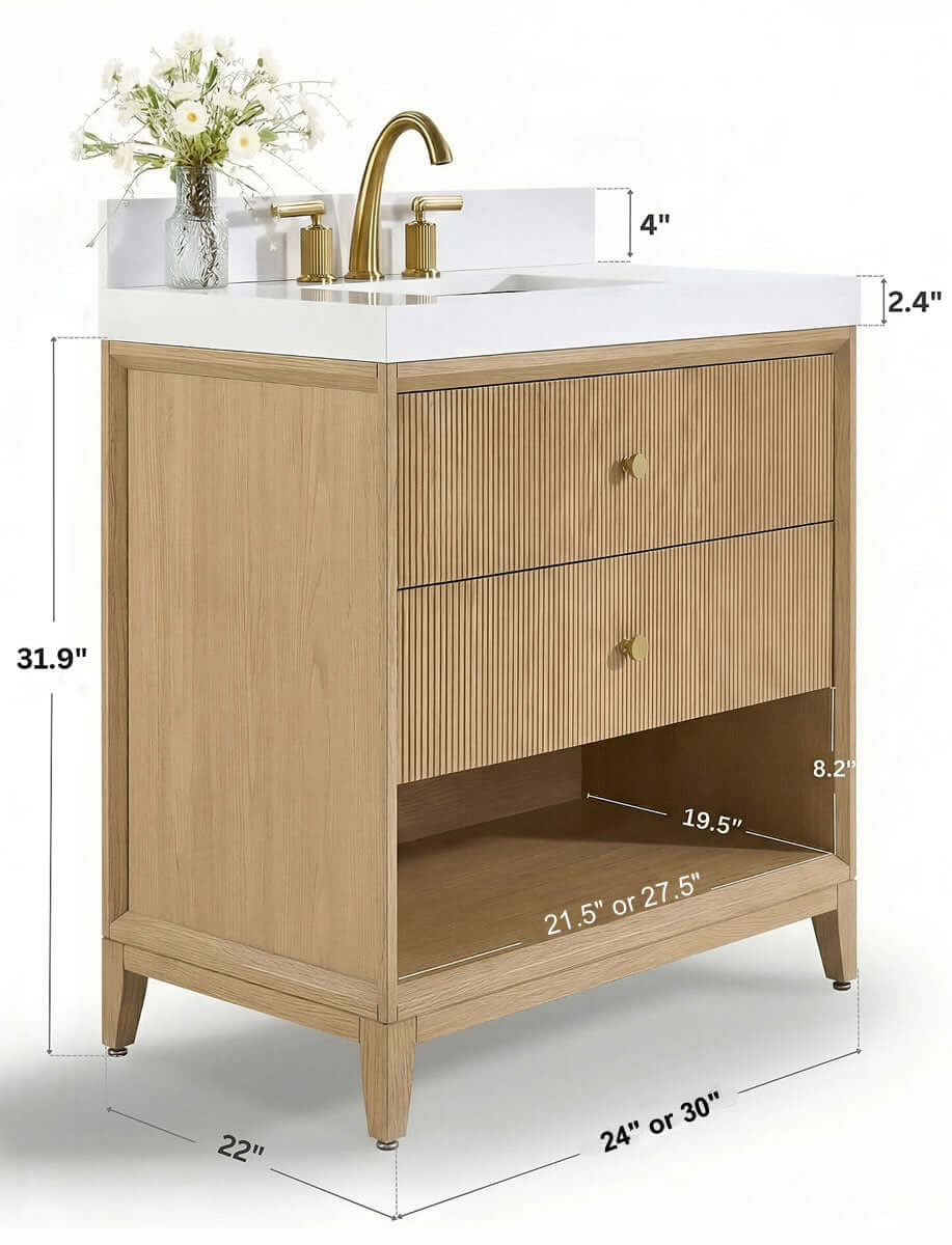 Momo 24" and 30" Solid Wood Vanities in American, Black or Chestnut Oak - by Ancerre Designs - Perfect Makeup Mirrors