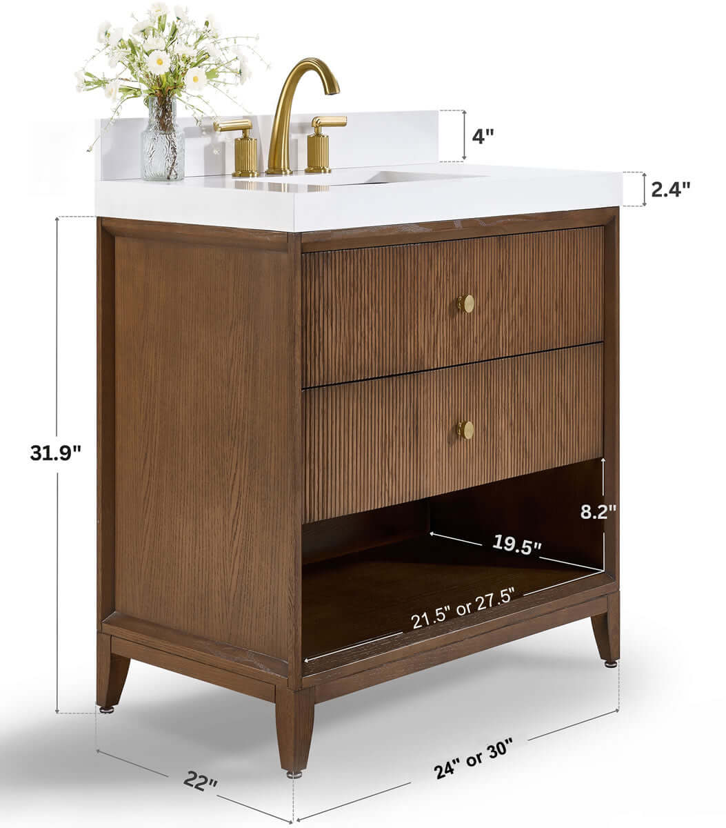 Momo 24" and 30" Solid Wood Vanities in American, Black or Chestnut Oak - by Ancerre Designs - Perfect Makeup Mirrors