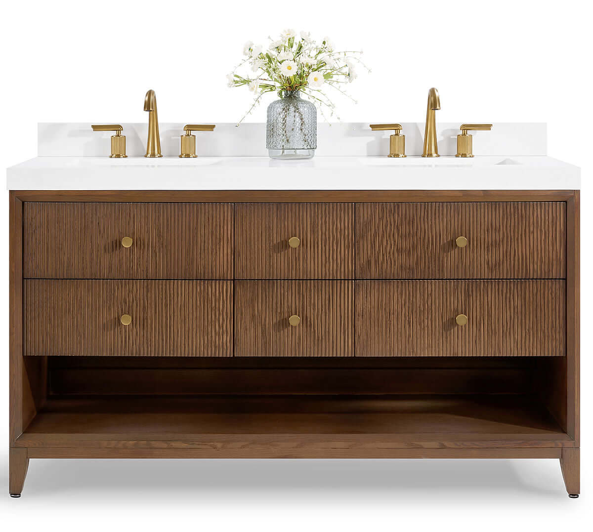 Momo 60" Solid Wood His & Hers 2-Sink Vanity in American, Black or Chestnut Oak - by Ancerre Design - Perfect Makeup Mirrors