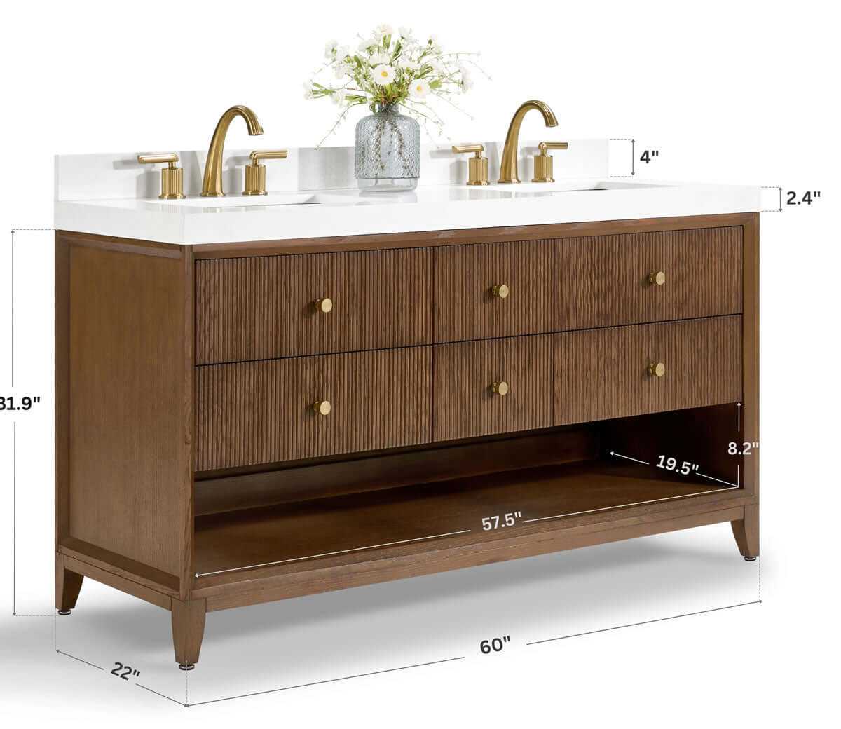 Momo 60" Solid Wood His & Hers 2-Sink Vanity in American, Black or Chestnut Oak - by Ancerre Design - Perfect Makeup Mirrors