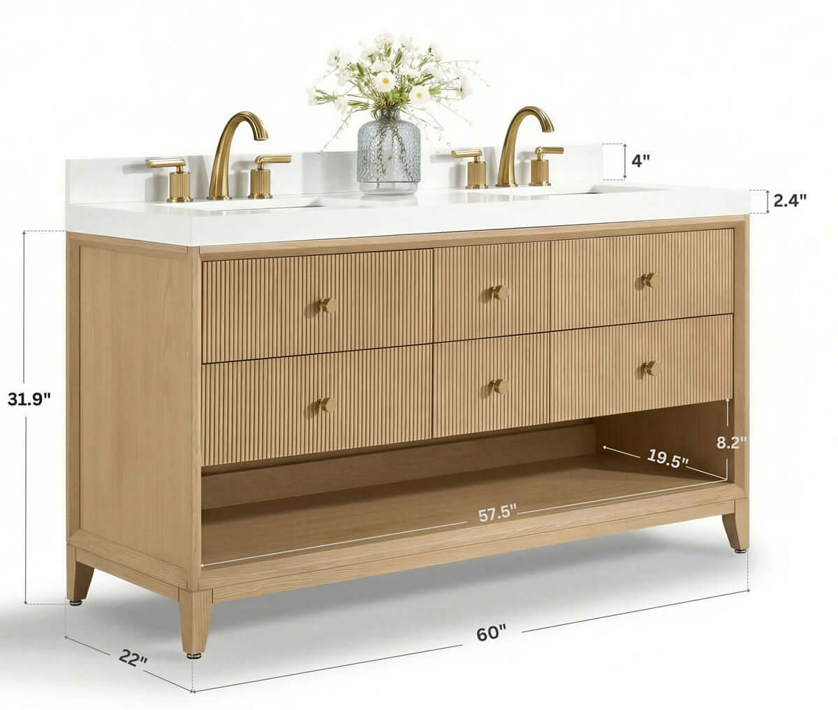 Momo 60" Solid Wood His & Hers 2-Sink Vanity in American, Black or Chestnut Oak - by Ancerre Design - Perfect Makeup Mirrors