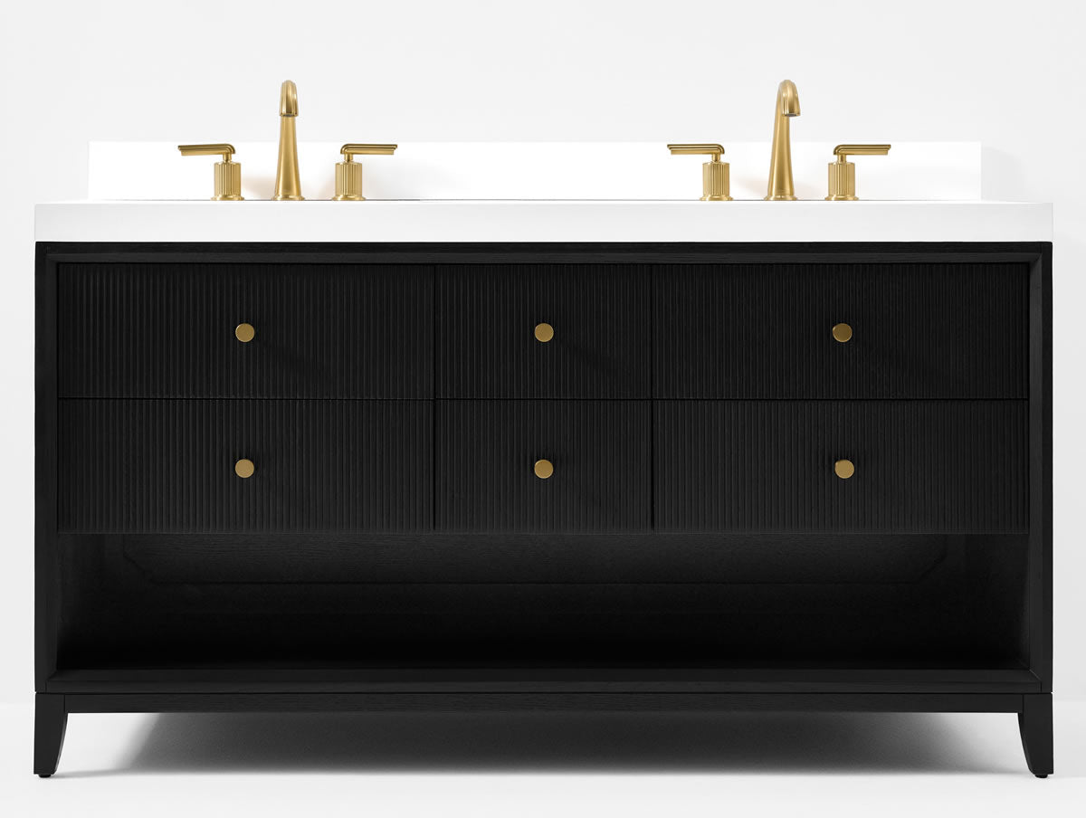 Momo 60" Solid Wood His & Hers 2-Sink Vanity in American, Black or Chestnut Oak - by Ancerre Design $2239.00 Perfect Makeup Mirrors