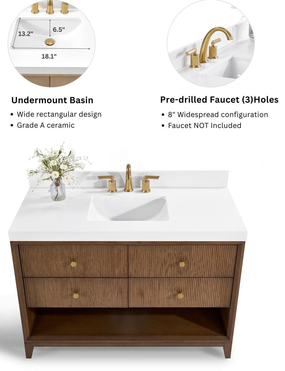 Elizabeth 36" Solid Wood Vanity - 4 Designer Finishes & Italian Carrara Marble - by Ancerre Designs