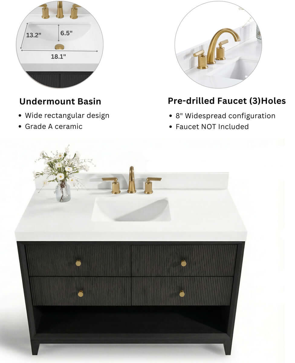 Momo 36" and 42" Solid Wood Vanities in American, Black or Chestnut Oak - by Ancerre Designs - Perfect Makeup Mirrors