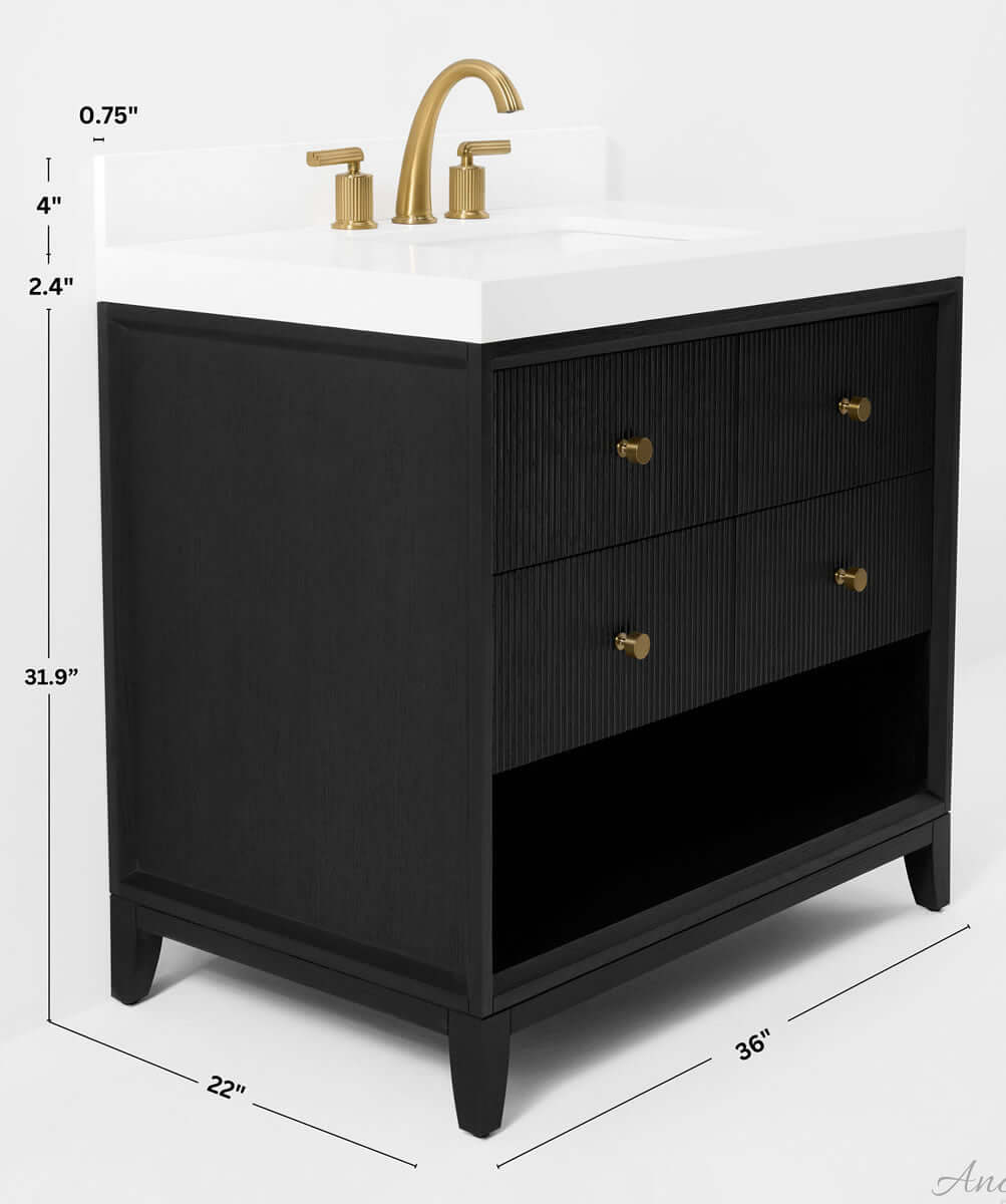 Momo 36" and 42" Solid Wood Vanities in American, Black or Chestnut Oak - by Ancerre Designs - Perfect Makeup Mirrors