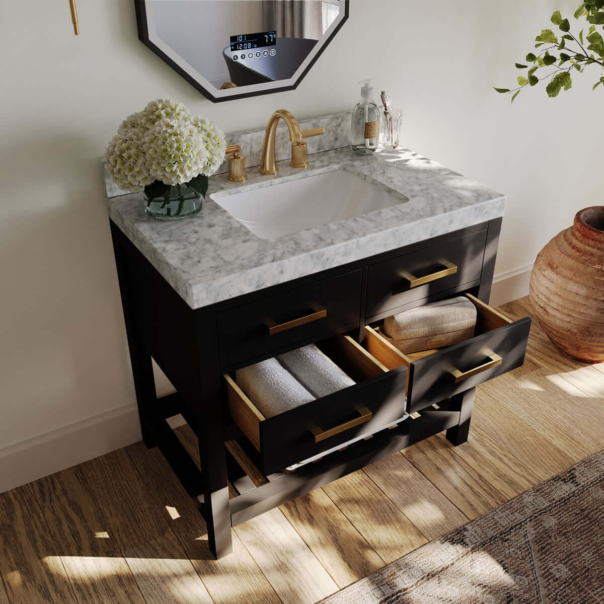 Elizabeth 36" Solid Wood Vanity - 4 Designer Finishes & Italian Carrara Marble - by Ancerre Designs - Perfect Makeup Mirrors