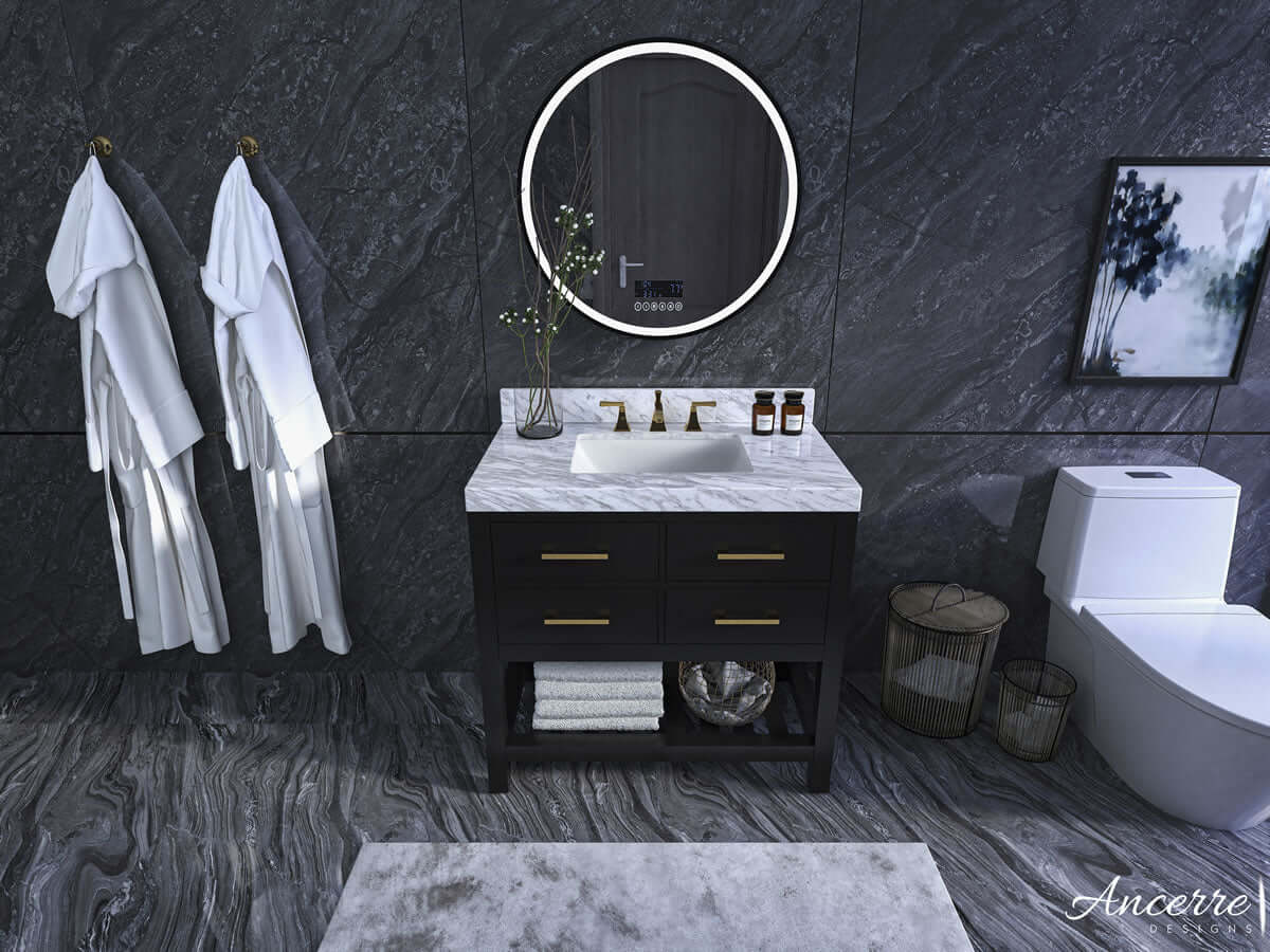 Elizabeth 36" Solid Wood Vanity - 4 Designer Finishes & Italian Carrara Marble - by Ancerre Designs - Perfect Makeup Mirrors