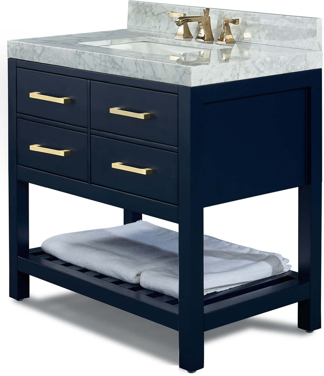 Elizabeth 36" Solid Wood Vanity - 4 Designer Finishes & Italian Carrara Marble - by Ancerre Designs - Perfect Makeup Mirrors