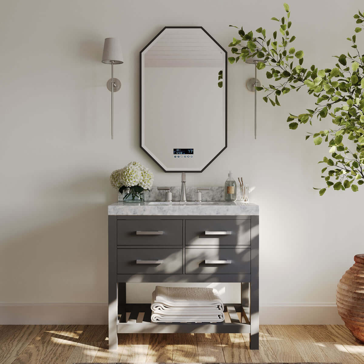 Elizabeth 36" Solid Wood Vanity - 4 Designer Finishes & Italian Carrara Marble - by Ancerre Designs - Perfect Makeup Mirrors