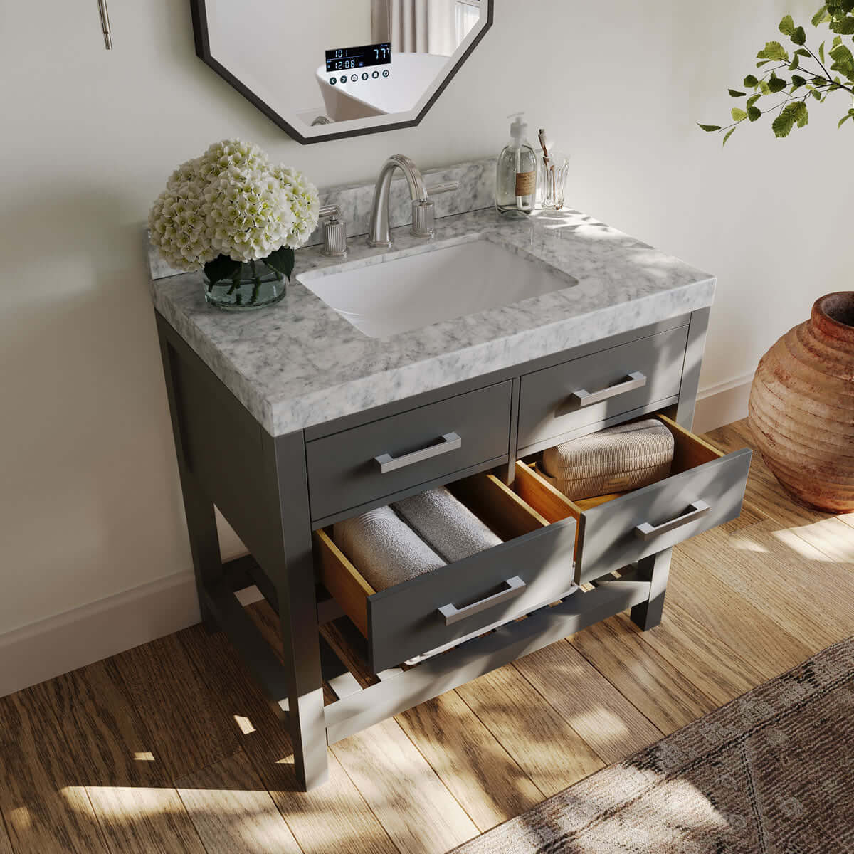 Elizabeth 36" Solid Wood Vanity - 4 Designer Finishes & Italian Carrara Marble - by Ancerre Designs - Perfect Makeup Mirrors
