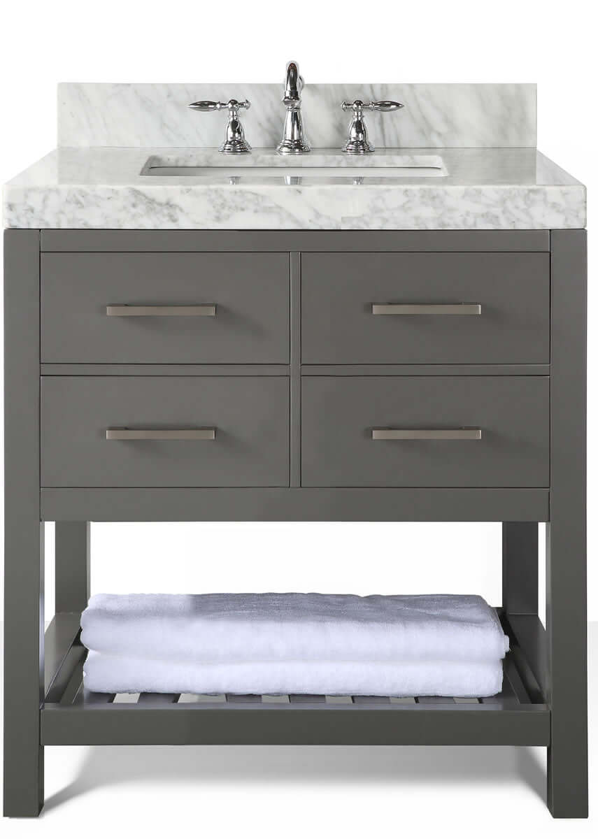 Elizabeth 36" Solid Wood Vanity - 4 Designer Finishes & Italian Carrara Marble - by Ancerre Designs - Perfect Makeup Mirrors