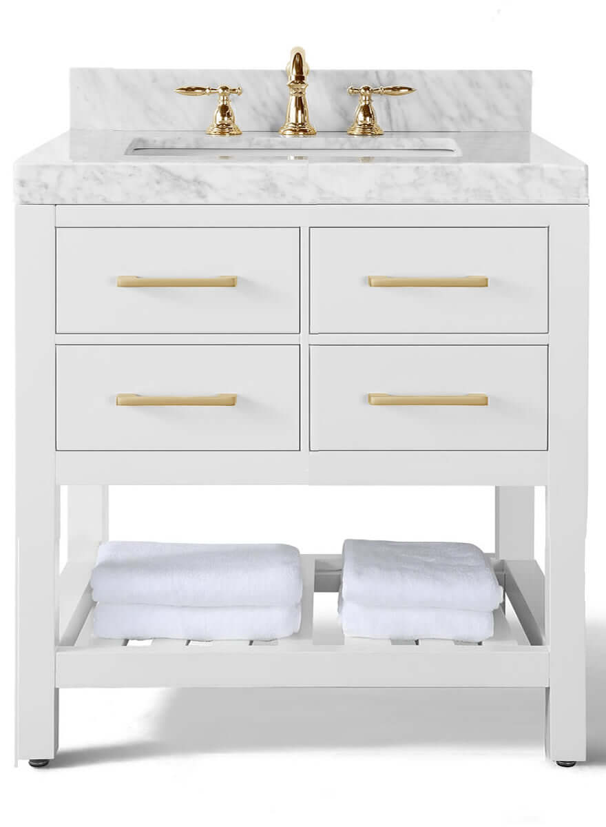 Elizabeth 36" Solid Wood Vanity - 4 Designer Finishes & Italian Carrara Marble - by Ancerre Designs - Perfect Makeup Mirrors