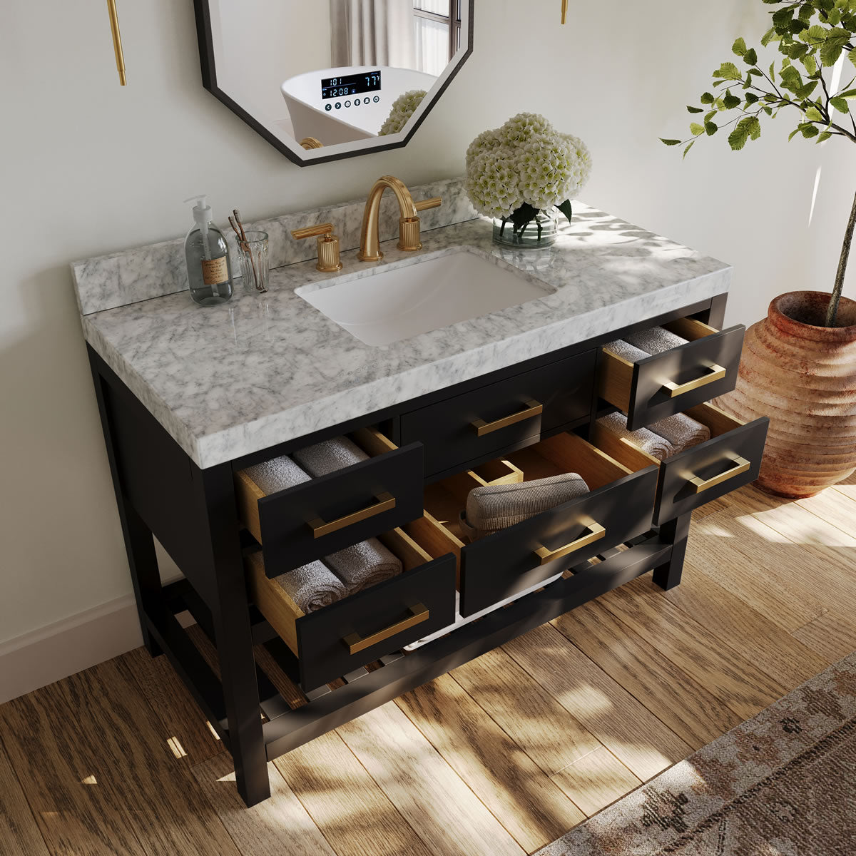 Elizabeth 48" Solid Wood Vanity - 4 Designer Finishes & Italian Carrara Marble - by Ancerre Designs