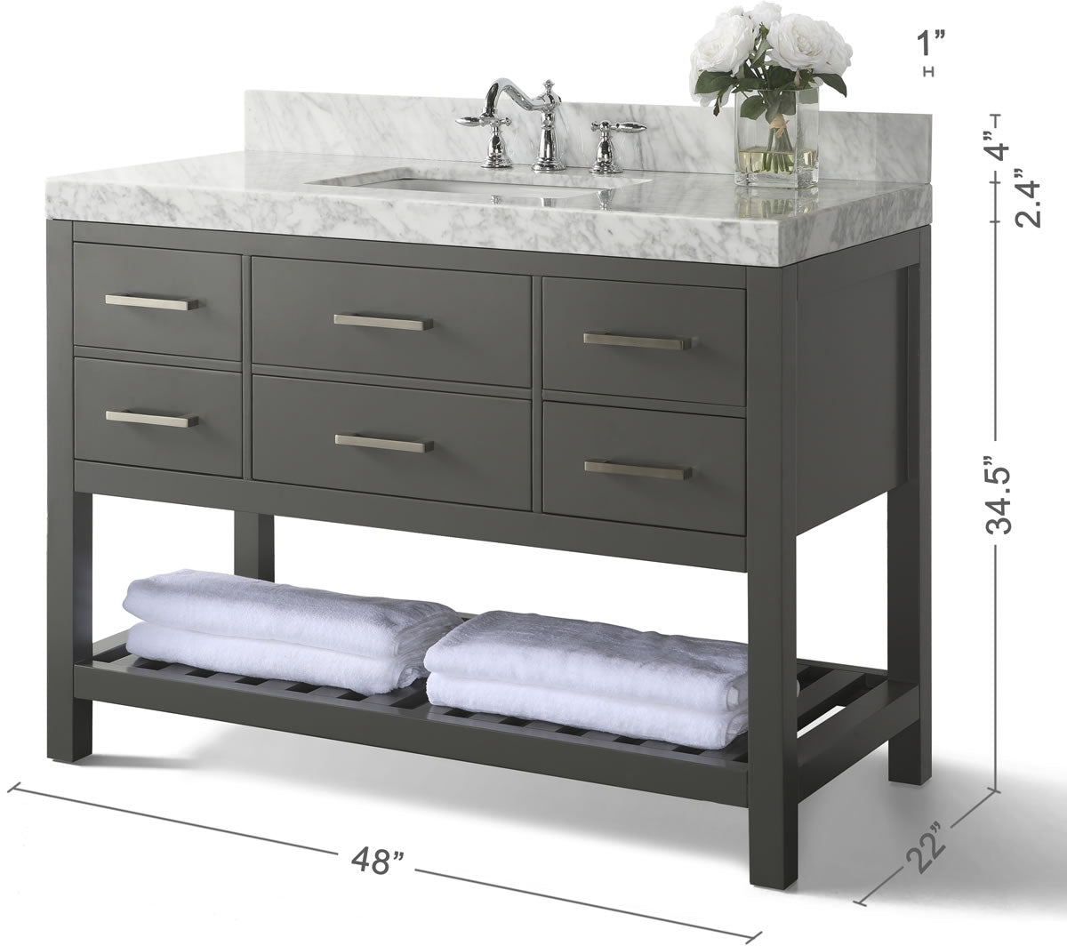 Elizabeth 48" Solid Wood Vanity - 4 Designer Finishes & Italian Carrara Marble - by Ancerre Designs
