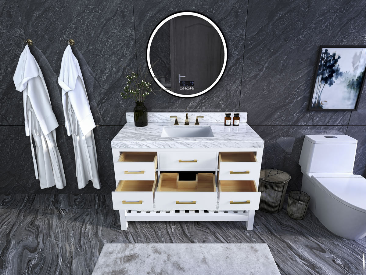 Elizabeth 48" Solid Wood Vanity - 4 Designer Finishes & Italian Carrara Marble - by Ancerre Designs