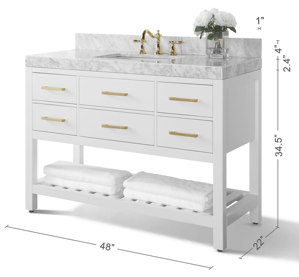 Elizabeth 48" Solid Wood Vanity - 4 Designer Finishes & Italian Carrara Marble - by Ancerre Designs