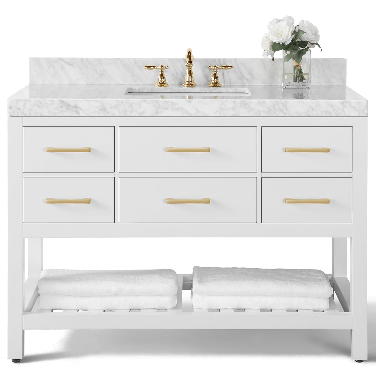 Elizabeth 48" Solid Wood Vanity - 4 Designer Finishes & Italian Carrara Marble - by Ancerre Designs