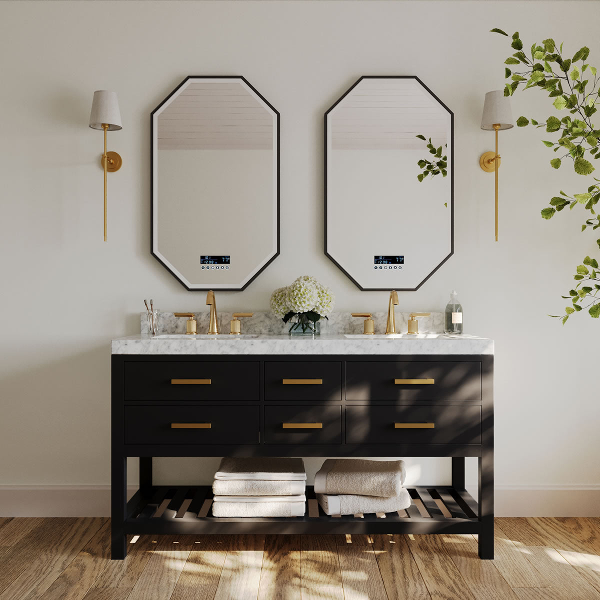 Elizabeth 72" Dual Sink His & Hers Vanity with Italian Carrara Marble Top - by Ancerre Design