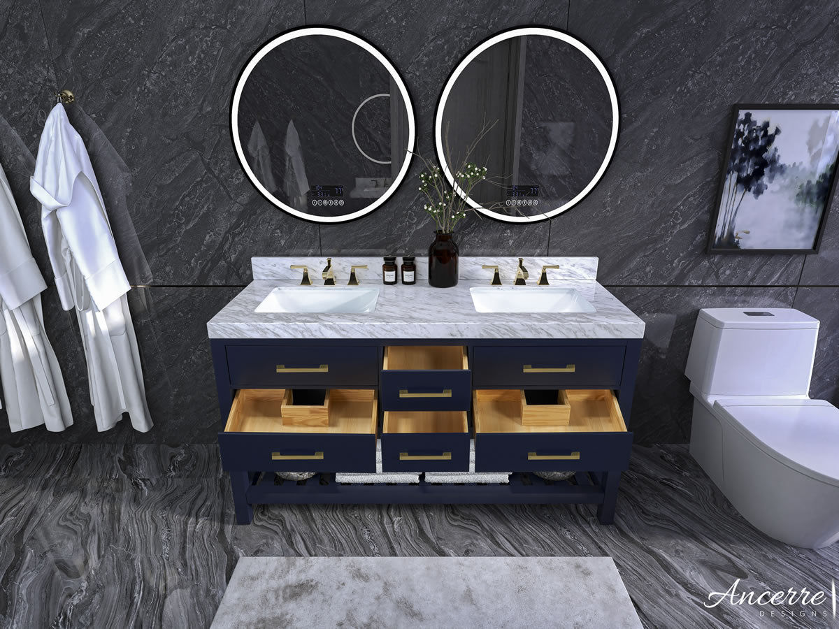 Elizabeth 72" Dual Sink His & Hers Vanity with Italian Carrara Marble Top - by Ancerre Design