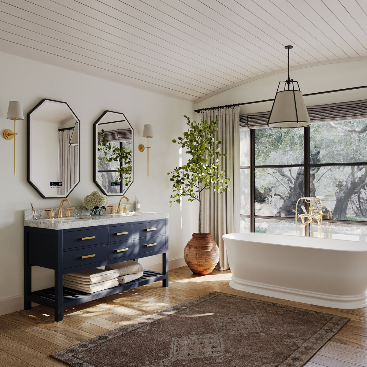 Elizabeth 60" His & Hers Dual-Sink Vanity with Italian Carrara Marble Top - by Ancerre Design