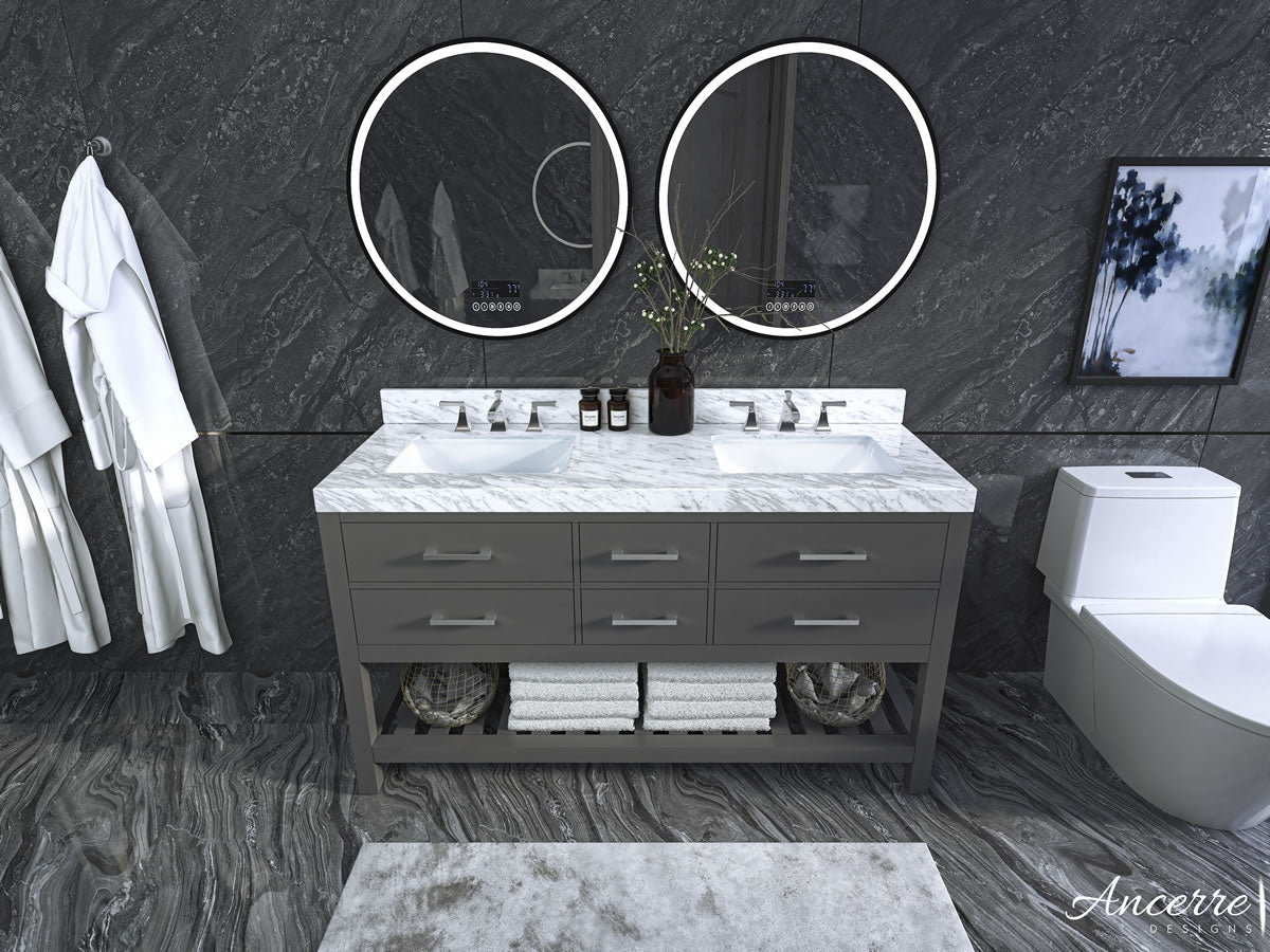 Elizabeth 60" His & Hers Dual-Sink Vanity with Italian Carrara Marble Top - by Ancerre Design