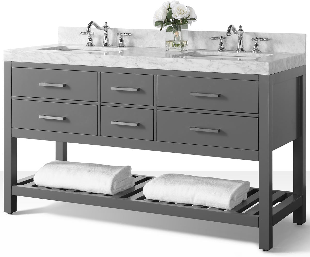 Elizabeth 60" His & Hers Dual-Sink Vanity with Italian Carrara Marble Top - by Ancerre Design