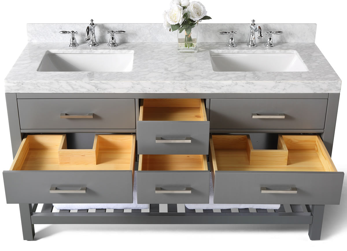 Elizabeth 60" His & Hers Dual-Sink Vanity with Italian Carrara Marble Top - by Ancerre Design