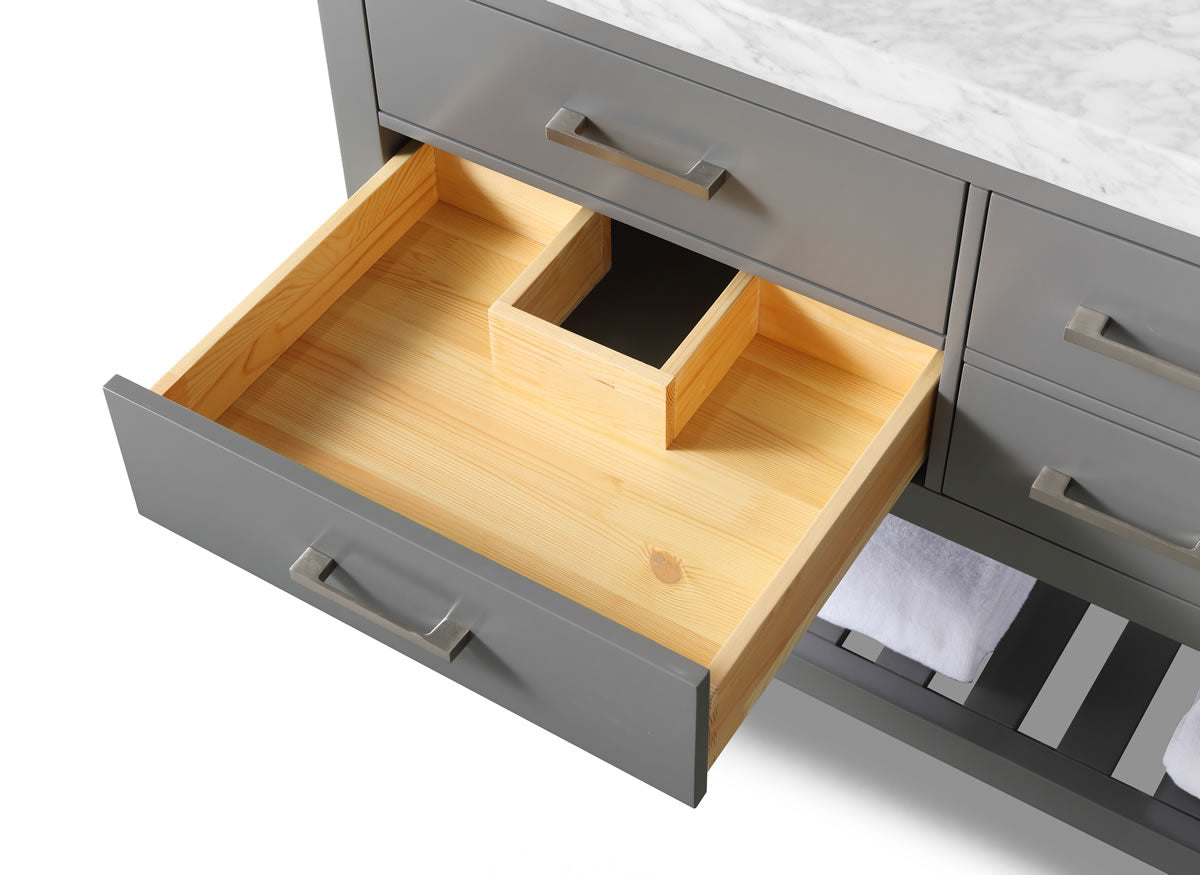 Elizabeth 60" His & Hers Dual-Sink Vanity with Italian Carrara Marble Top - by Ancerre Design