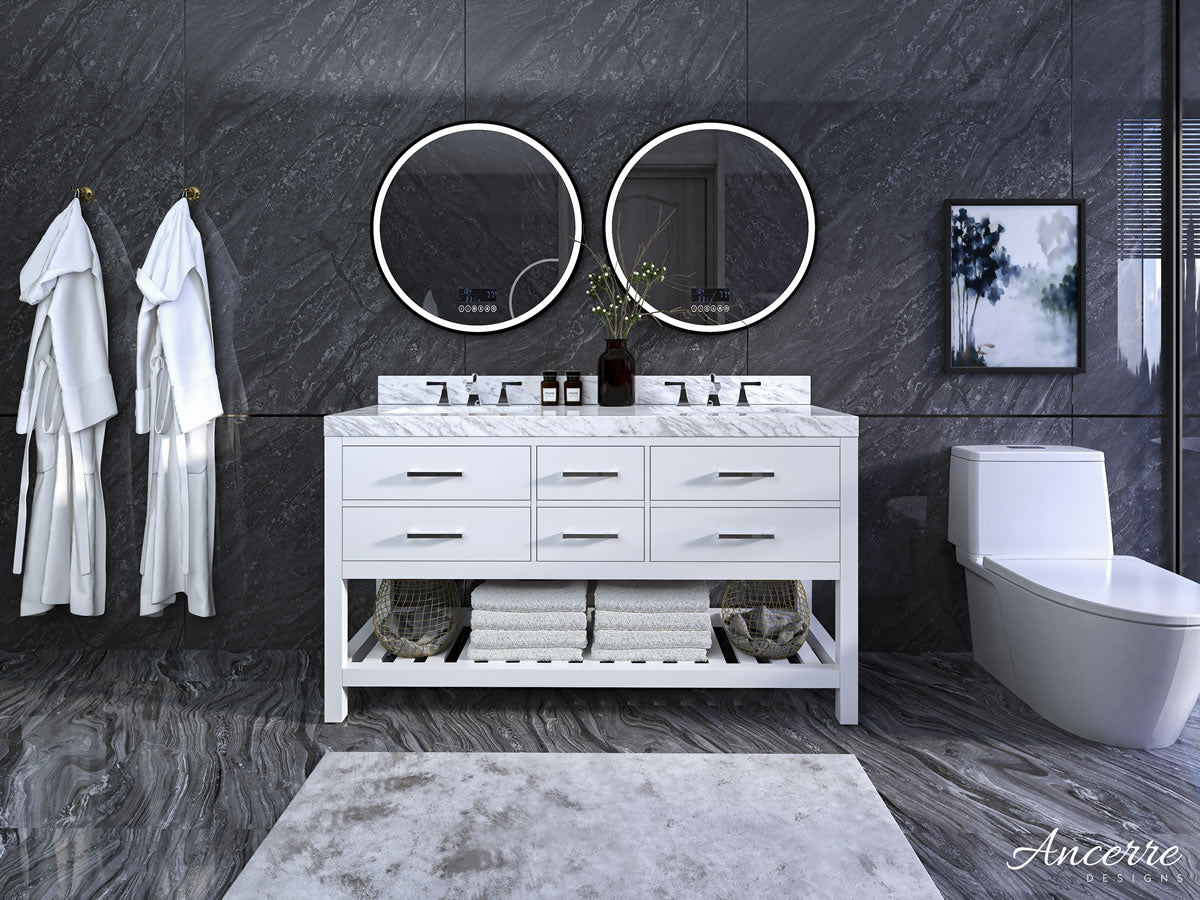 Elizabeth 60" His & Hers Dual-Sink Vanity with Italian Carrara Marble Top - by Ancerre Design