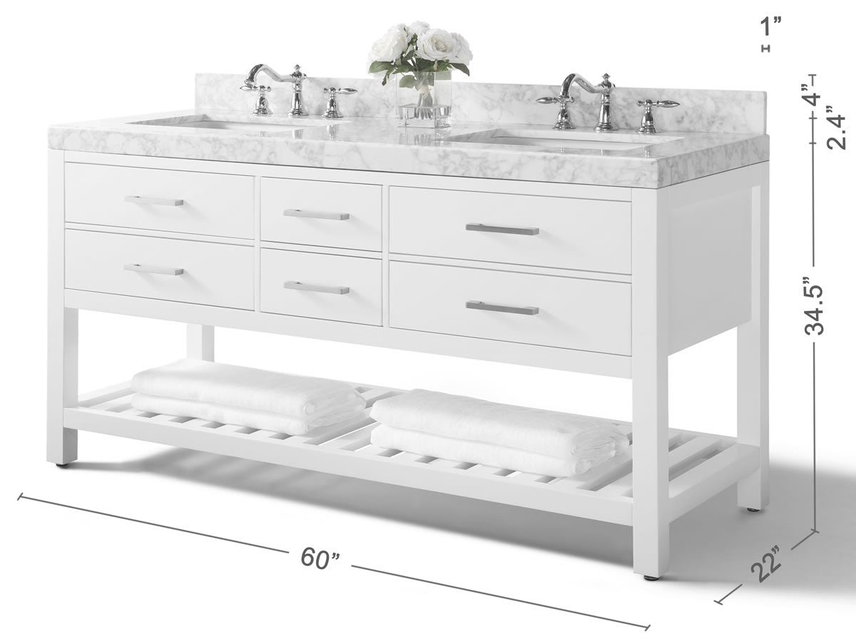 Elizabeth 60" His & Hers Dual-Sink Vanity with Italian Carrara Marble Top - by Ancerre Design