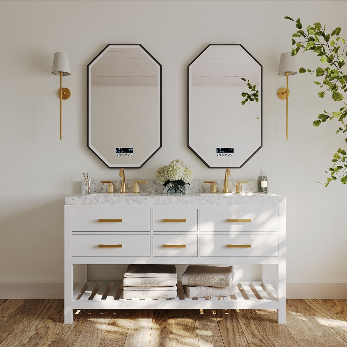 Elizabeth 60" His & Hers Dual-Sink Vanity with Italian Carrara Marble Top - by Ancerre Design