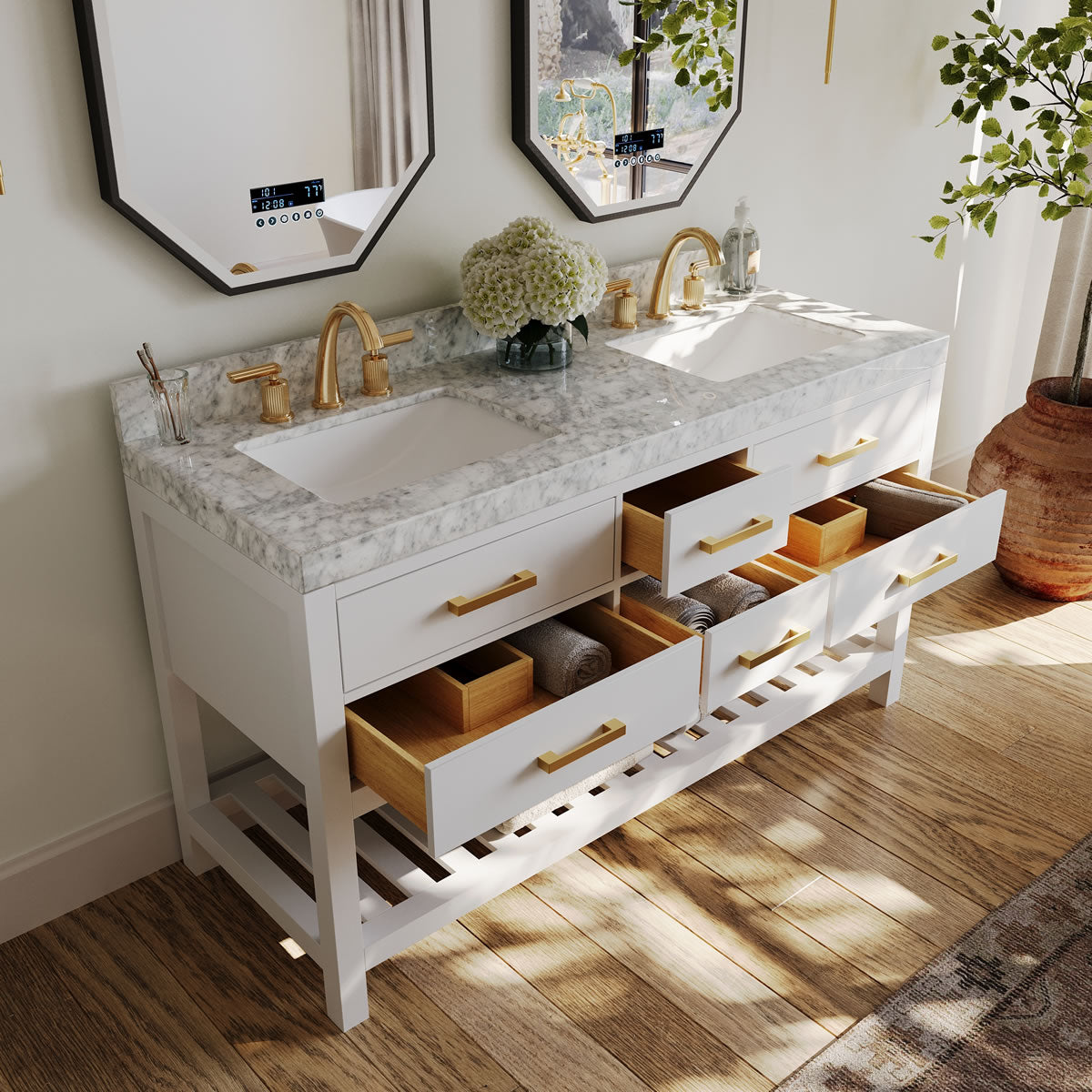 Elizabeth 72" Dual Sink His & Hers Vanity with Italian Carrara Marble Top - by Ancerre Design