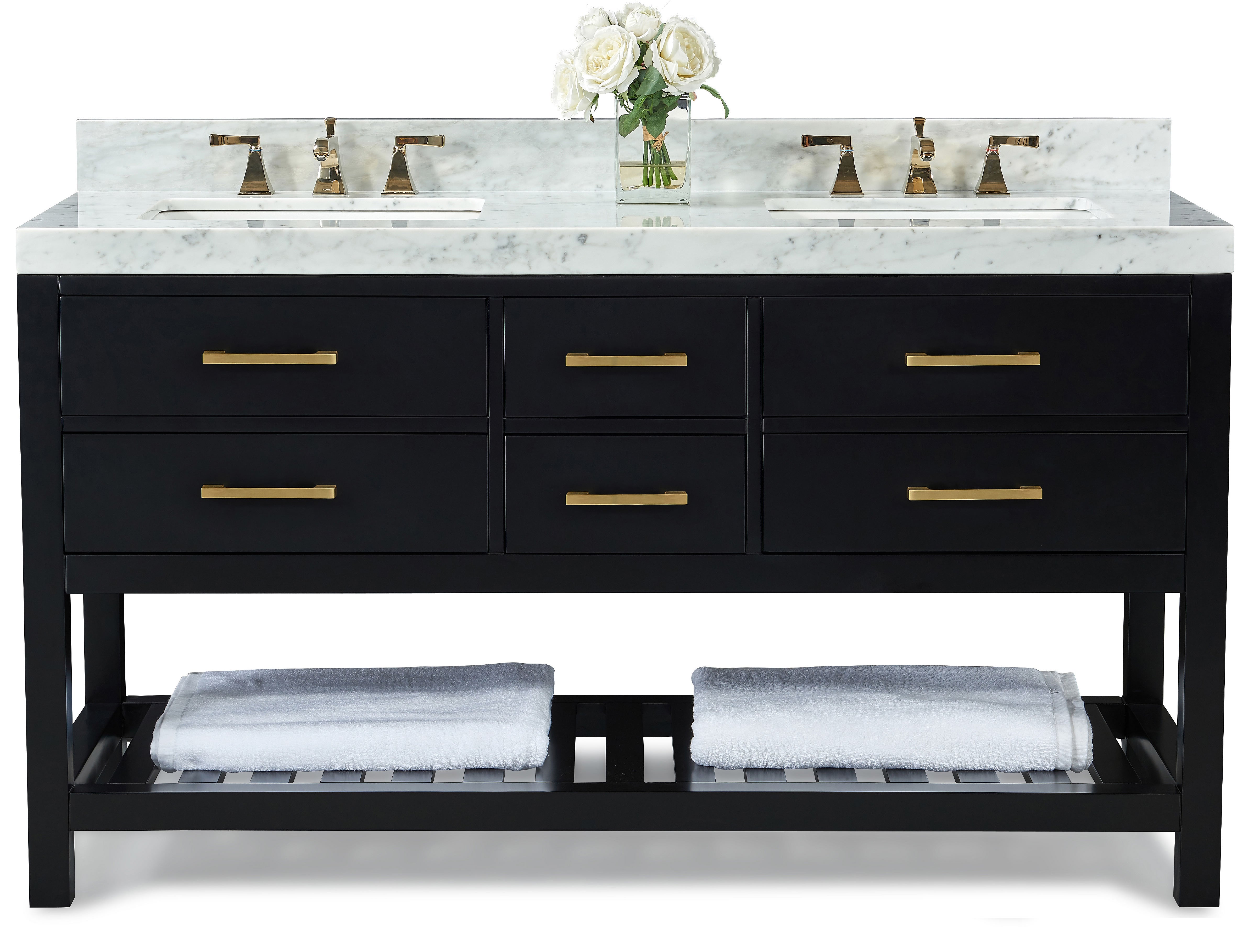 Elizabeth 60" His & Hers Dual-Sink Vanity with Italian Carrara Marble Top - by Ancerre Design