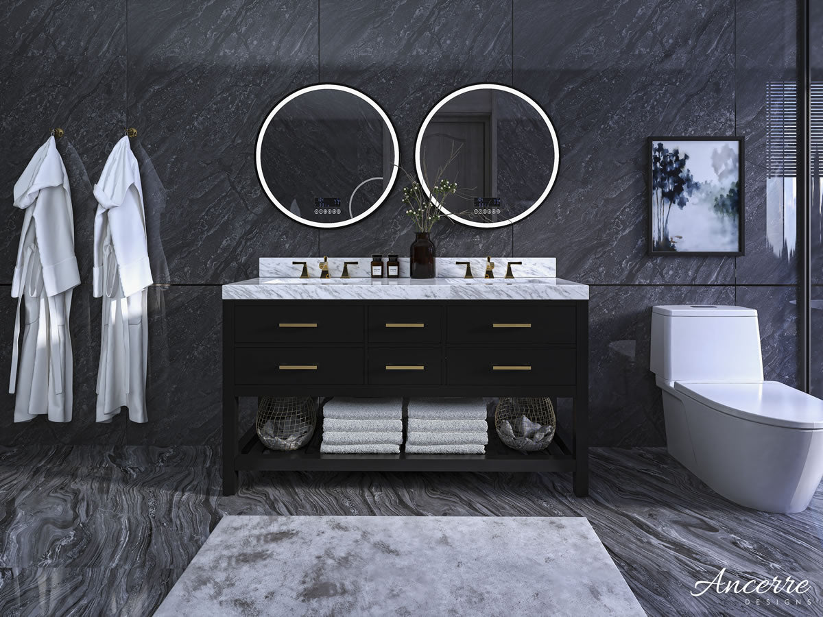Elizabeth 60" His & Hers Dual-Sink Vanity with Italian Carrara Marble Top - by Ancerre Design