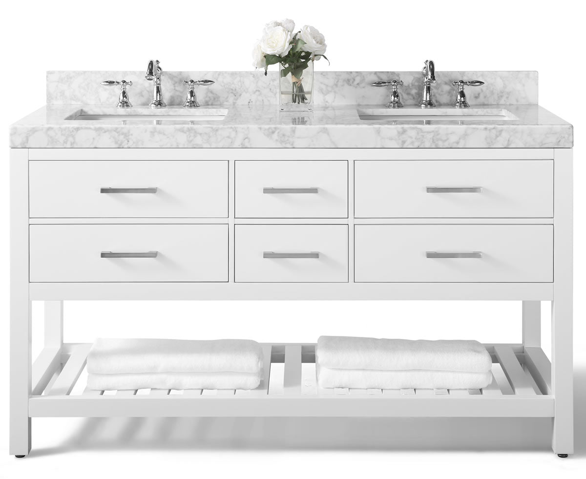Elizabeth 72" Dual Sink His & Hers Vanity with Italian Carrara Marble Top - by Ancerre Design
