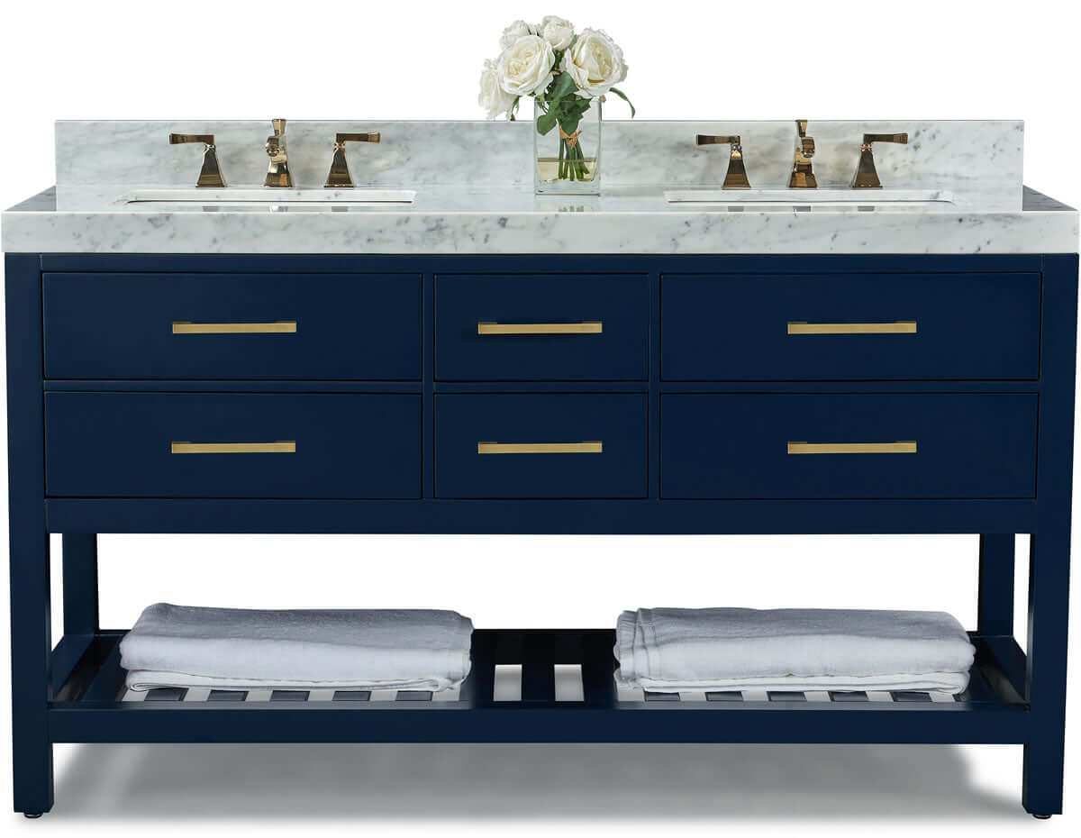 Elizabeth 72" Dual Sink His & Hers Vanity with Italian Carrara Marble Top - by Ancerre Design - Perfect Makeup Mirrors