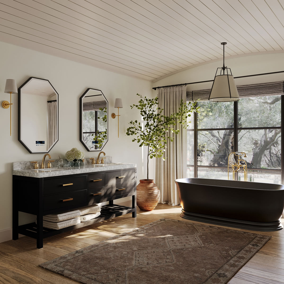 Elizabeth 72" Dual Sink His & Hers Vanity with Italian Carrara Marble Top - by Ancerre Design