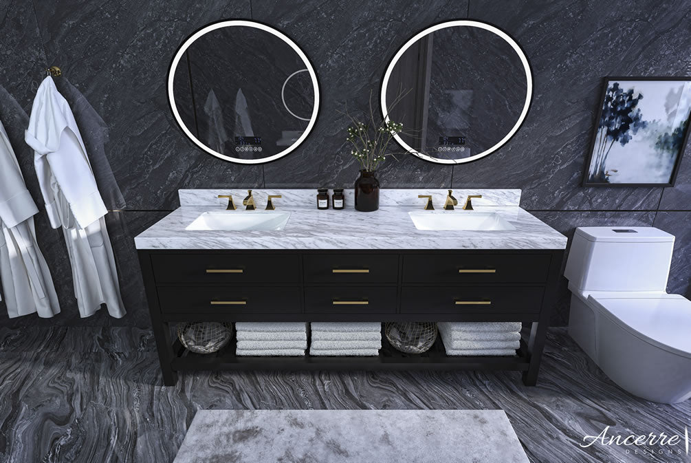 Elizabeth 72" Dual Sink His & Hers Vanity with Italian Carrara Marble Top - by Ancerre Design