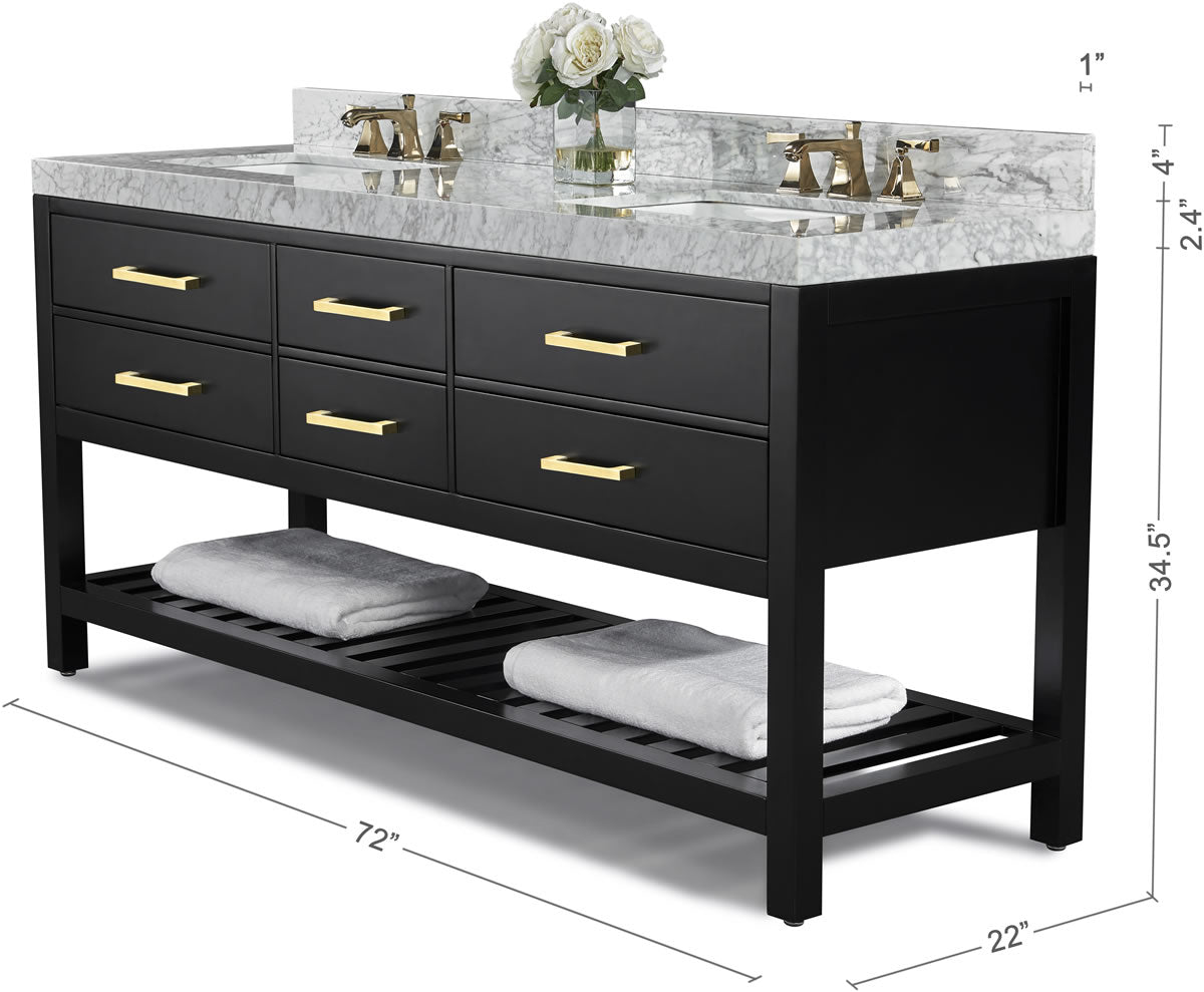 Elizabeth 72" Dual Sink His & Hers Vanity with Italian Carrara Marble Top - by Ancerre Design