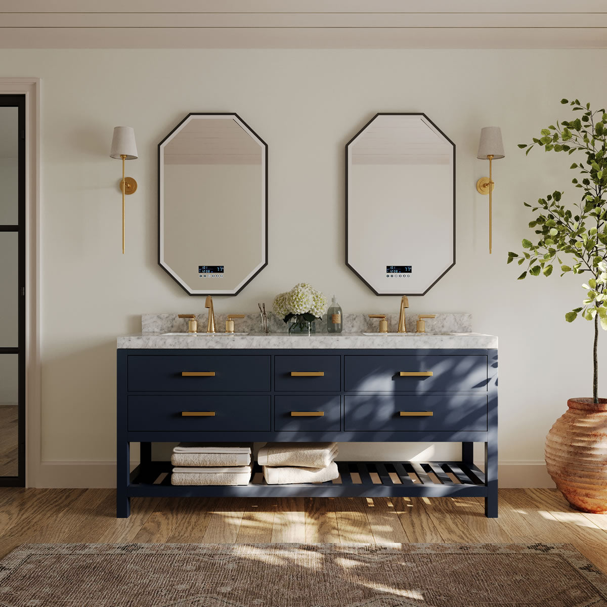 Elizabeth 72" Dual Sink His & Hers Vanity with Italian Carrara Marble Top - by Ancerre Design