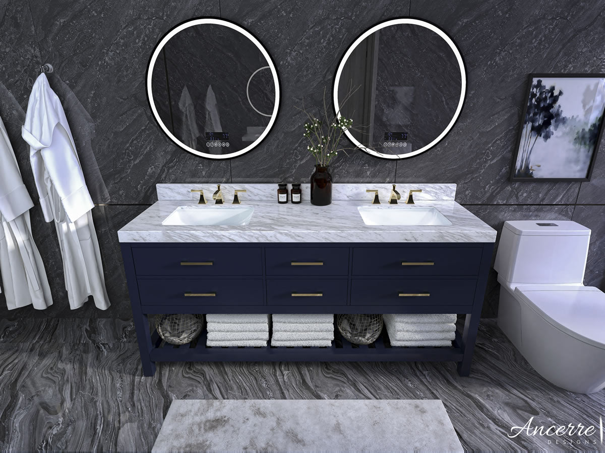 Elizabeth 72" Dual Sink His & Hers Vanity with Italian Carrara Marble Top - by Ancerre Design