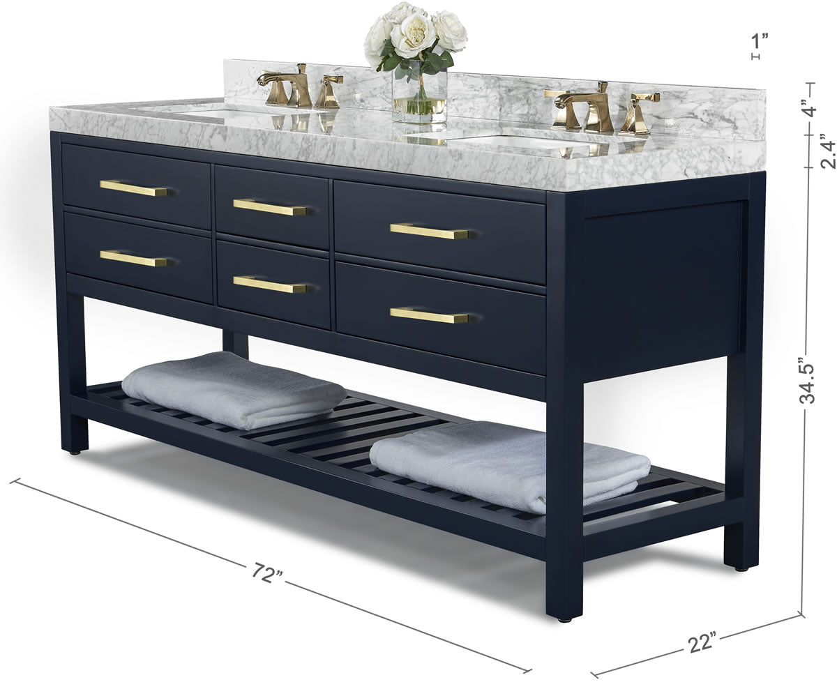 Elizabeth 72" Dual Sink His & Hers Vanity with Italian Carrara Marble Top - by Ancerre Design