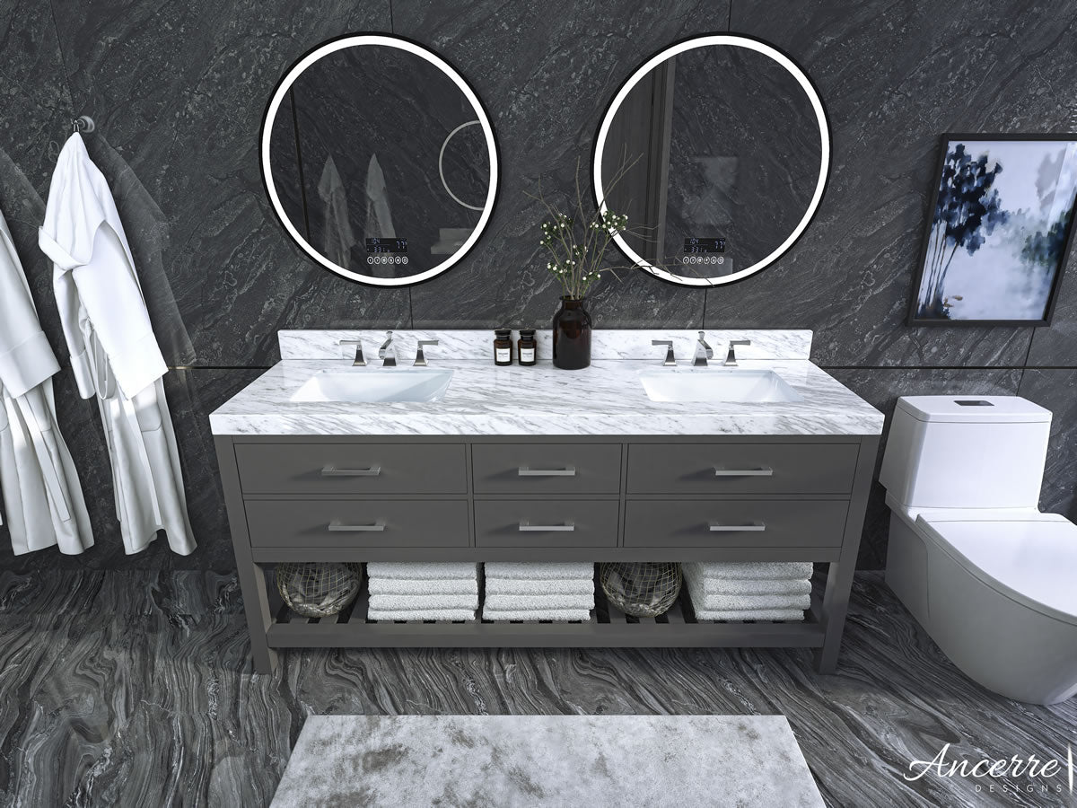 Elizabeth 72" Dual Sink His & Hers Vanity with Italian Carrara Marble Top - by Ancerre Design