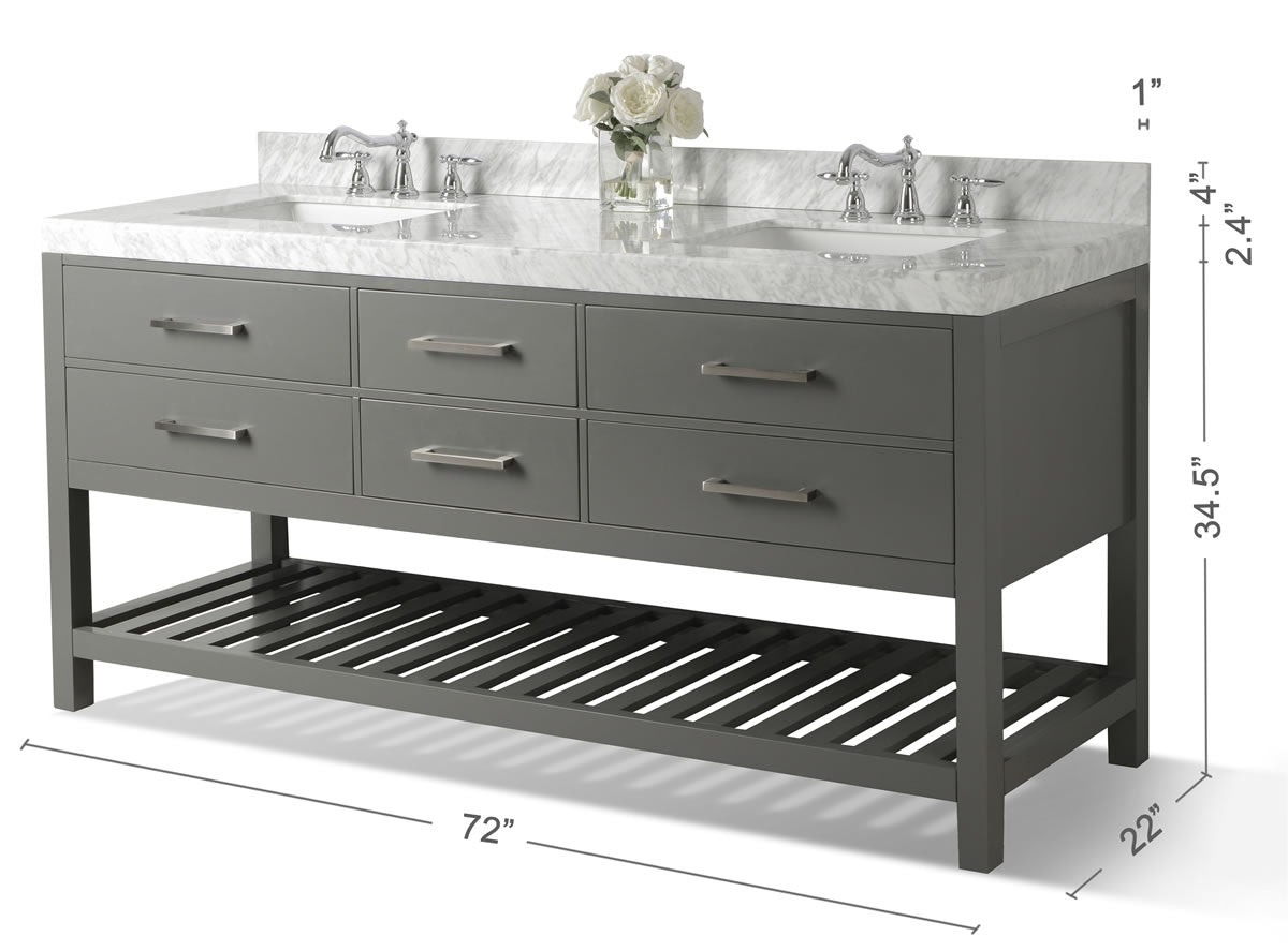 Elizabeth 72" Dual Sink His & Hers Vanity with Italian Carrara Marble Top - by Ancerre Design