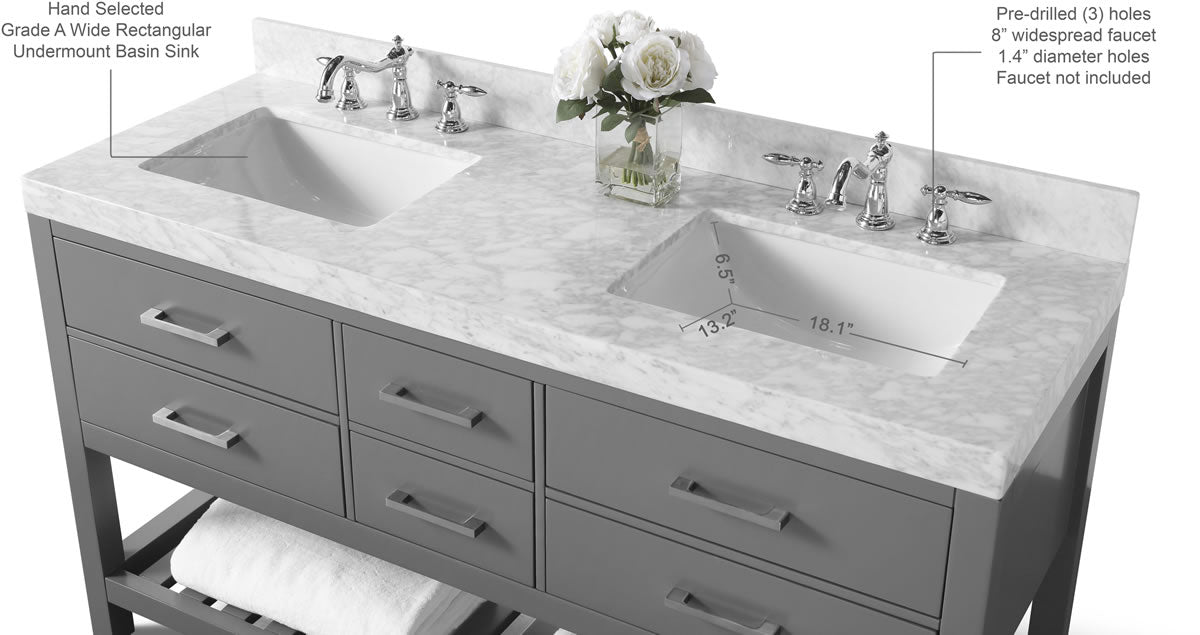Elizabeth 72" Dual Sink His & Hers Vanity with Italian Carrara Marble Top - by Ancerre Design